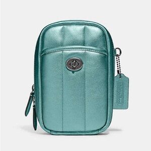 Coach Metallic Green Tall Camera Bag W/ Quilting Hard To Find NWT MSRP: $325.00